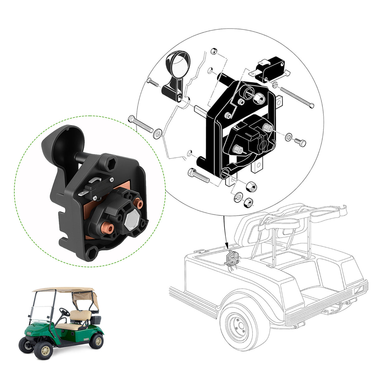 Club Car DS Golf Cart 36 Volt Forward and Reverse Switch with Handle for 1983-Up, OEM#1011997, 101753003