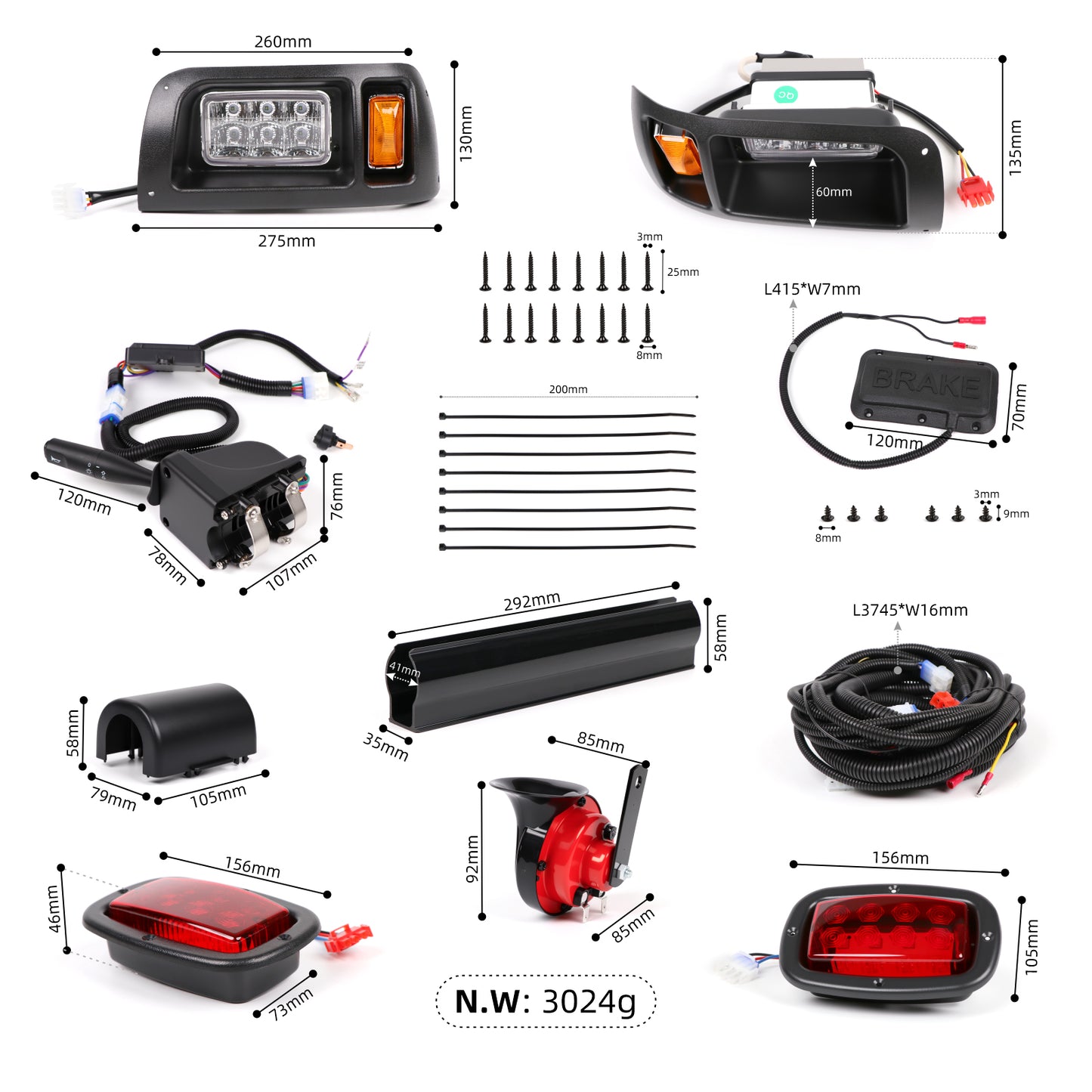 LED Headlight Tail Light Kit Compatible with Club Car DS Golf Carts 1993-UP 12V Street Legal Light Kit with Turn Signal Wire Harness Compatible with Club Car DS for Gas and Electric