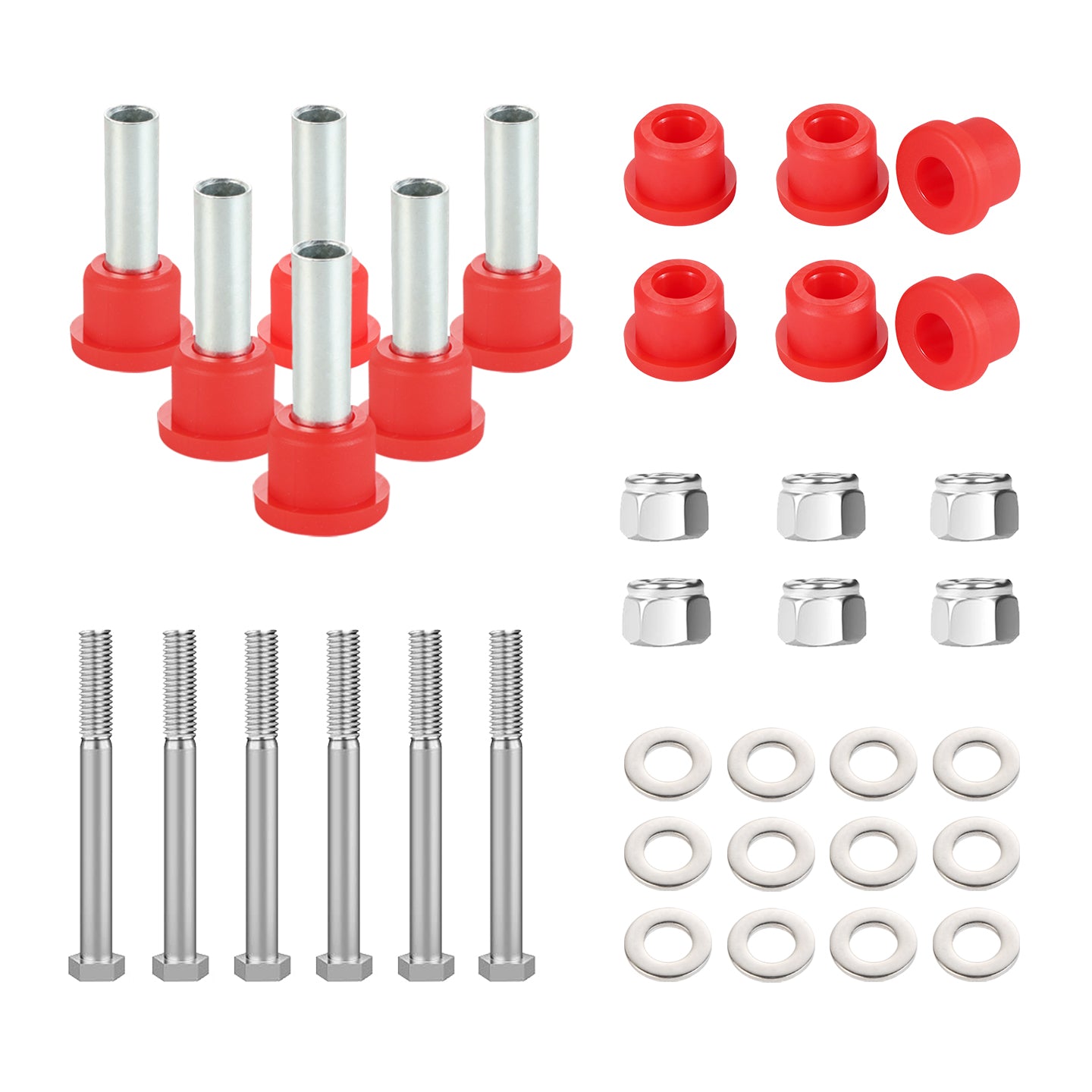 EZGO TXT Spring Bushing Kit With Screw Nuts, Golf Cart Rear Leaf Spring Polyurethane Bushing and Sleeves for EZGO TXT/Medalist (1994-up) & Club Car DS (1981-up), OEM# 70289-G02 70291-G01 14158-G1