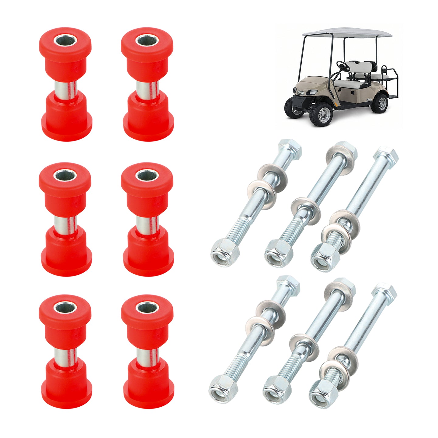 EZGO TXT Spring Bushing Kit With Screw Nuts, Golf Cart Rear Leaf Spring Polyurethane Bushing and Sleeves for EZGO TXT/Medalist (1994-up) & Club Car DS (1981-up), OEM# 70289-G02 70291-G01 14158-G1